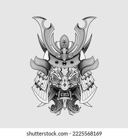 Black tattoos Samurai mask Oni Devil Japanese Traditional warrior helmet illustration. Military and history concept for symbols and emblems templates Suitable for tattoos