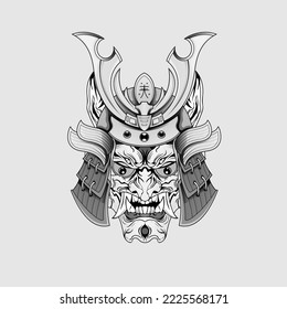Black tattoos Samurai mask Oni Devil Japanese Traditional warrior helmet illustration. Military and history concept for symbols and emblems templates Suitable for tattoos