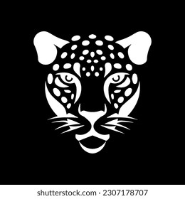 A black tattoo-style illustration of a leopard head with striking and stylized details