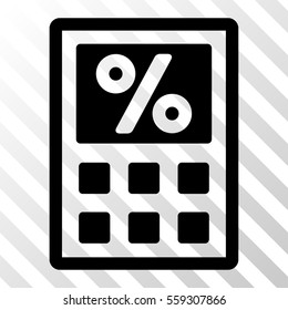 Black Tax Calculator interface icon. Vector pictograph style is a flat symbol on diagonally hatched transparent background.
