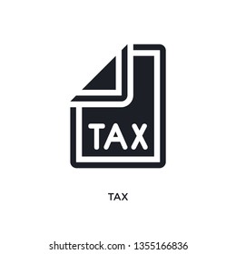 black tax isolated vector icon. simple element illustration from e-commerce and payment concept vector icons. tax editable black logo symbol design on white background. can be use for web and mobile