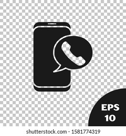 Black Taxi call telephone service icon isolated on transparent background. Taxi for smartphone.  Vector Illustration