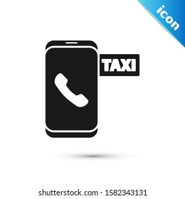 Black Taxi call telephone service icon isolated on white background. Taxi for smartphone.  Vector Illustration