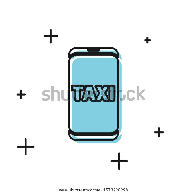 Black Taxi call\
telephone service icon isolated on white background. Taxi for\
smartphone.  Vector\
Illustration