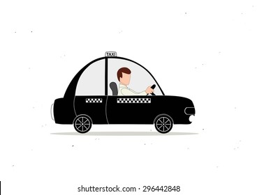 Black taxi car and taxi driver