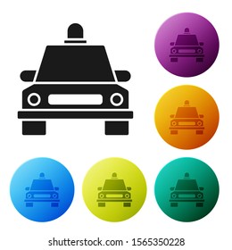 Black Taxi car icon isolated on white background. Set icons colorful circle buttons. Vector Illustration