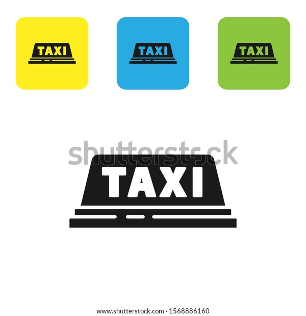 Black Taxi car roof
icon isolated on white background. Set icons colorful square
buttons. Vector
Illustration
