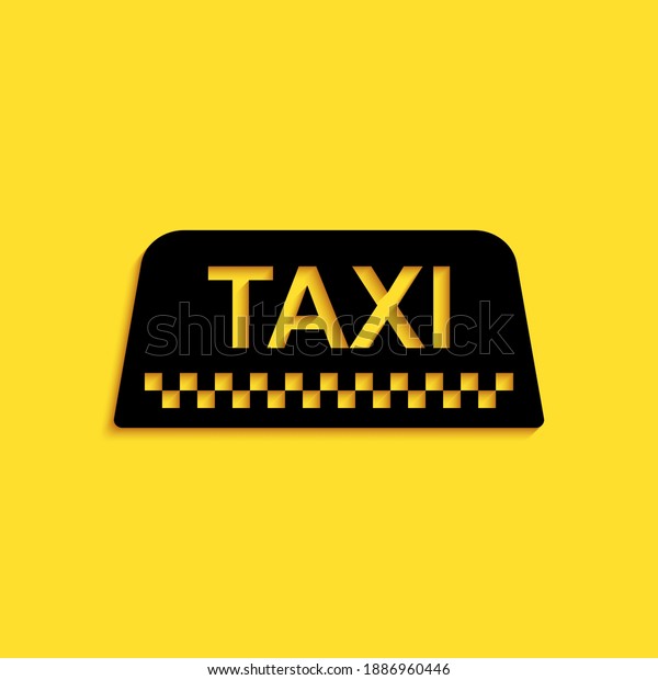 Black Taxi car roof sign icon isolated on\
yellow background. Long shadow style.\
Vector.