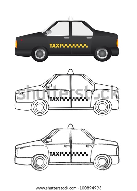 black taxi and silhouette with grunge over white\
background. vector