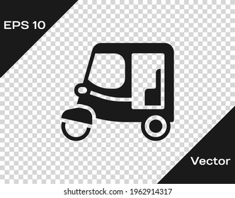 Black Taxi tuk tuk icon isolated on transparent background. Indian auto rickshaw concept. Delhi auto.  Vector