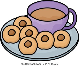 black tea and biscuits Concept, light snack between full-course meals vector icon design, European breakfast symbol, Americans Morning Meal Sign, Restaurant cafe menu stock illustration