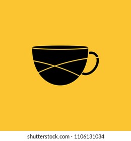 Black Tea or coffee cup Icon on Yellow Background