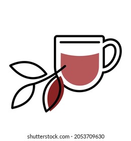 Black tea. Tea cup line icon concept. Herbal drink in the morning. Vector illustration