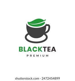 black tea drink cup logo design vector