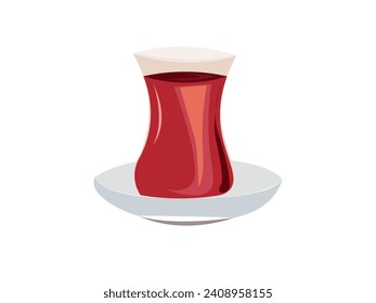 Black tea in glass tea cup vetor illustration. tea in a classic turkish glass. Turkish authentic traditional black tea in the glass 