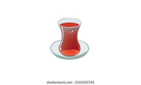 Black tea in glass tea cup vetor illustration. tea in a classic turkish glass. Turkish authentic traditional black tea in the glass