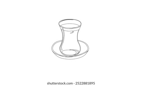 Black tea in glass tea cup vetor illustration. tea in a classic turkish glass. Turkish authentic traditional black tea in the glass. line art style. 