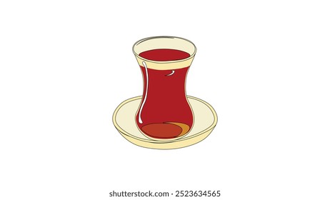 Black tea in glass tea cup vetor illustration. tea in a classic turkish glass. Turkish authentic traditional black tea in the glass. line art style
