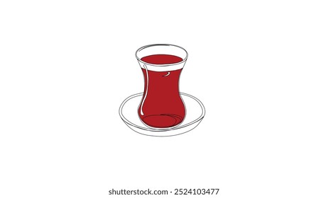 Black tea in glass tea cup vetor illustration. tea in a classic turkish glass. Turkish authentic traditional black tea in the glass. line art style
