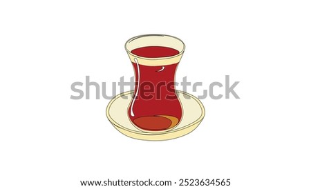 Black tea in glass tea cup vetor illustration. tea in a classic turkish glass. Turkish authentic traditional black tea in the glass. line art style
