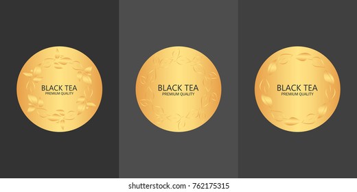 Black tea with an inscription. Set of different tea package on dark background. Vector illustration design.