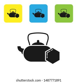 Black Tea kettle with honey icon isolated on white background. Sweet natural food. Set icons colorful square buttons. Vector Illustration
