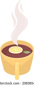 Black tea with lemon semi flat color vector object. Full realistic item on white. Hot drink. Steaming beverage isolated modern cartoon style illustration for graphic design and animation