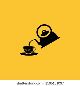 Black Tea Pot Icon on Yellow Background