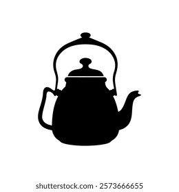 Black Tea pot silhouette vector illustration on white background.
