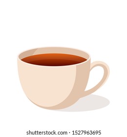 Black tea in white Cup isolated illustration on transparent background