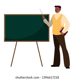 black teacher with chalkboard vector illustration design