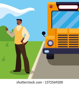 black teacher male in stop bus