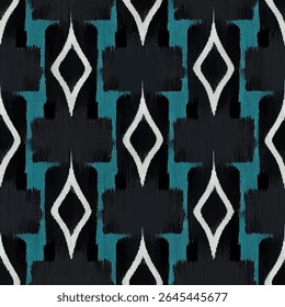 Zwart en teal duur, een moderne patterned textiel. grunge lijnen ikat patroon, ikat naadloos patroon, Vector illustratie achtergrond voor het afdrukken van het papier.