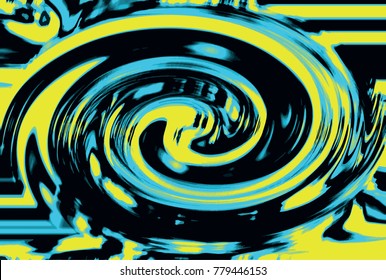 Black teal yellow digital vortex background. Liquid surface backdrop. Colorful suminagashi vector for web design or festival invitation. Fluid color pattern. Traditional Turkish ebru technique