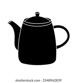 Black teapot with curved spout and handle on white background