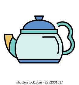 Black teapot icon. Outline black teapot vector icon color flat isolated on white