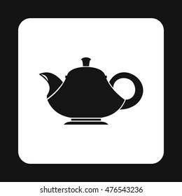 Black teapot icon in simple style on a white background