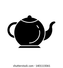 Black teapot icon vector illustration. Flat sign symbol of vector tea kettle isolated on white background.