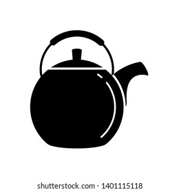 Black teapot icon vector illustration. Flat sign symbol of vector tea kettle isolated on white background.