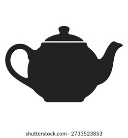 Black teapot silhouette. Ceramic tea pot icon. Kitchenware beverage symbol. Traditional drinkware graphic design.