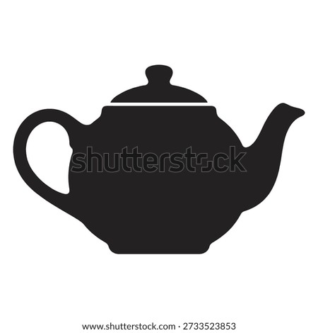 Black teapot silhouette. Ceramic tea pot icon. Kitchenware beverage symbol. Traditional drinkware graphic design.