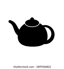 black teapot silhouette sign. porcelain utensil for hot beverage. concept of old tradition ceremony of tea drinking. simple graphic element on white background for web or print for tea shop or house