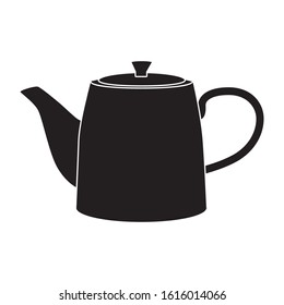 Black teapot for tea and hot drinks icon on a white background isolate. Vector silhouette for advertising banners, business cards, packaging.