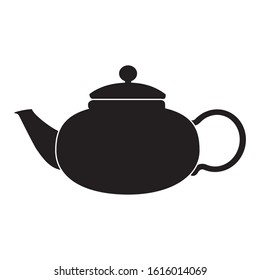 Black teapot for tea and hot drinks icon on a white background isolate. Vector silhouette for advertising banners, business cards, packaging.