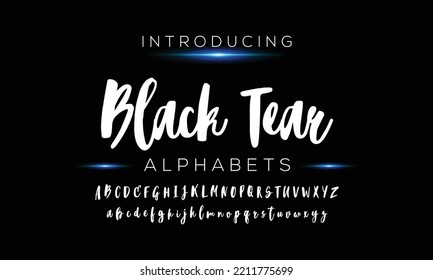 Black Tear Handwritten calligraphic alphabet for t-shirt or apparel. Vintage brush script lettering font. Textured unique brush in alphabet style.