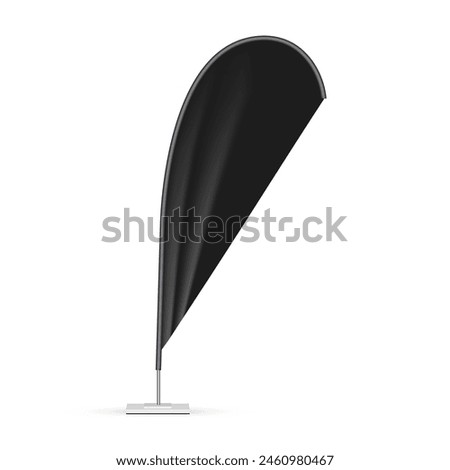 Black Teardrop Flag Mockup For Events Or Exhibitions, Isolated On White Background. Vector Illustration