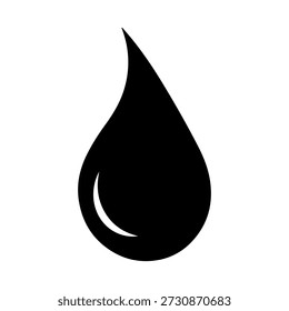 A black teardrop shape with a smooth curve