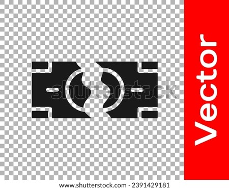 Black Tearing apart money banknote into two peaces icon isolated on transparent background.  Vector