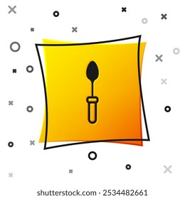 Black Teaspoon icon isolated on white background. Cooking utensil. Cutlery sign. Yellow square button. Vector