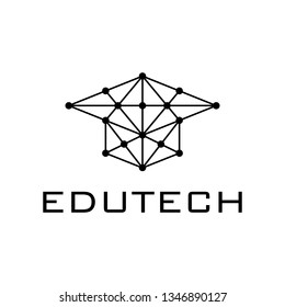 black tech academy line Artificial Intelligence Technology with Graduation Hat Cap Education School Student Logo Design Inspiration